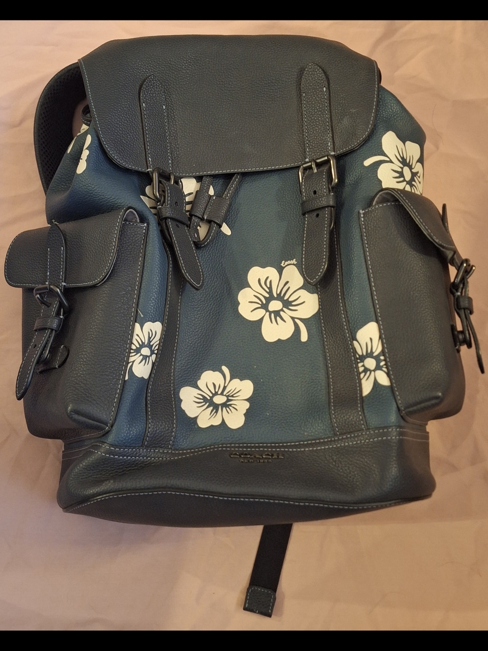 COACH Dark Blue Leather Aloha Drawstring Backpack